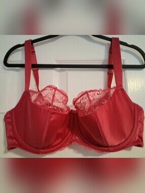 Cacique Hot Pink Lace-Trim Underwire Bra, 40DD